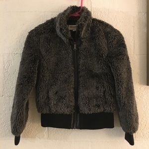 Girls Size M Coffeeshop Faux Fur Zippered Jacket